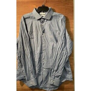 Calvin Klein Dress Shirt Men’s Size 15 1/2 34/35 Blue Print L S Slim Oeko Tex